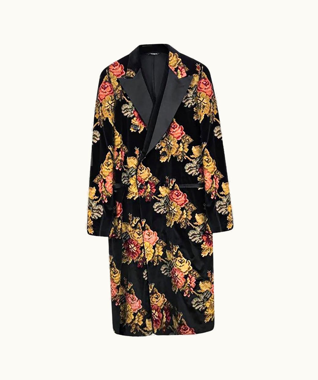 Dolce & Gabbana Dolce&Gabbana Black Floral Embroidered Cotton/wool Men' Coat