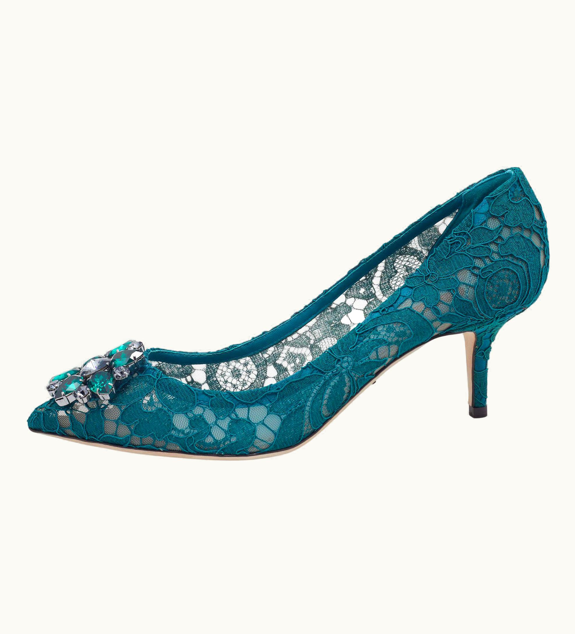 Dolce & Gabbana Dolce & Gabbana Teal Green Taormina Lace Crystal Embellished Pumps