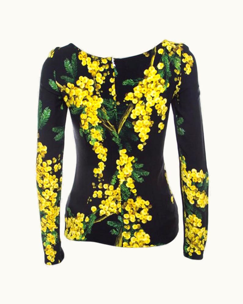 Dolce & Gabbana Dolce & Gabbana Black And Yellow Floral Acacia Print Long Sleeve Top