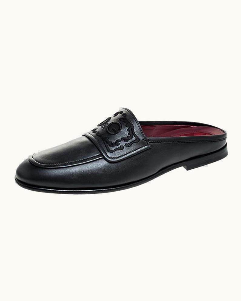 Dolce & Gabbana Dolce & Gabbana Black Leather King City Slip On Mule Loafers