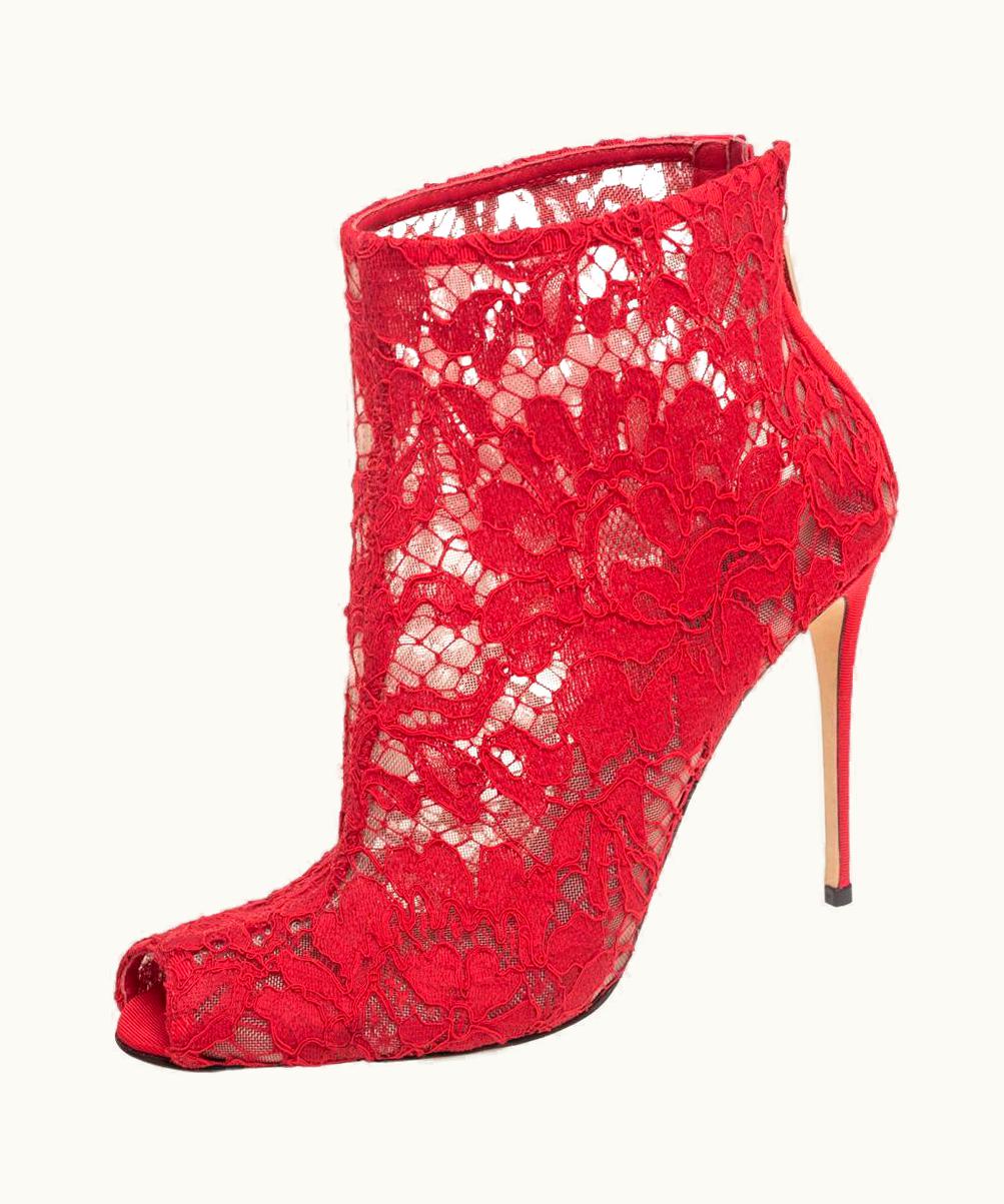 Dolce & Gabbana Dolce & Gabbana Red Lace And Mesh Peep Toe Ankle Boots