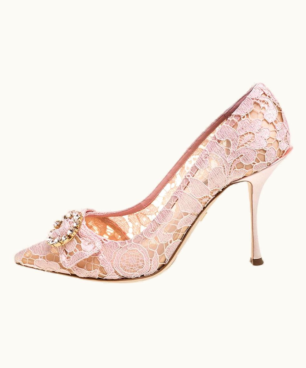 Dolce & Gabbana Dolce & Gabbana Blush Pink Lace Crystal Embellished Pointed Toe Pumps