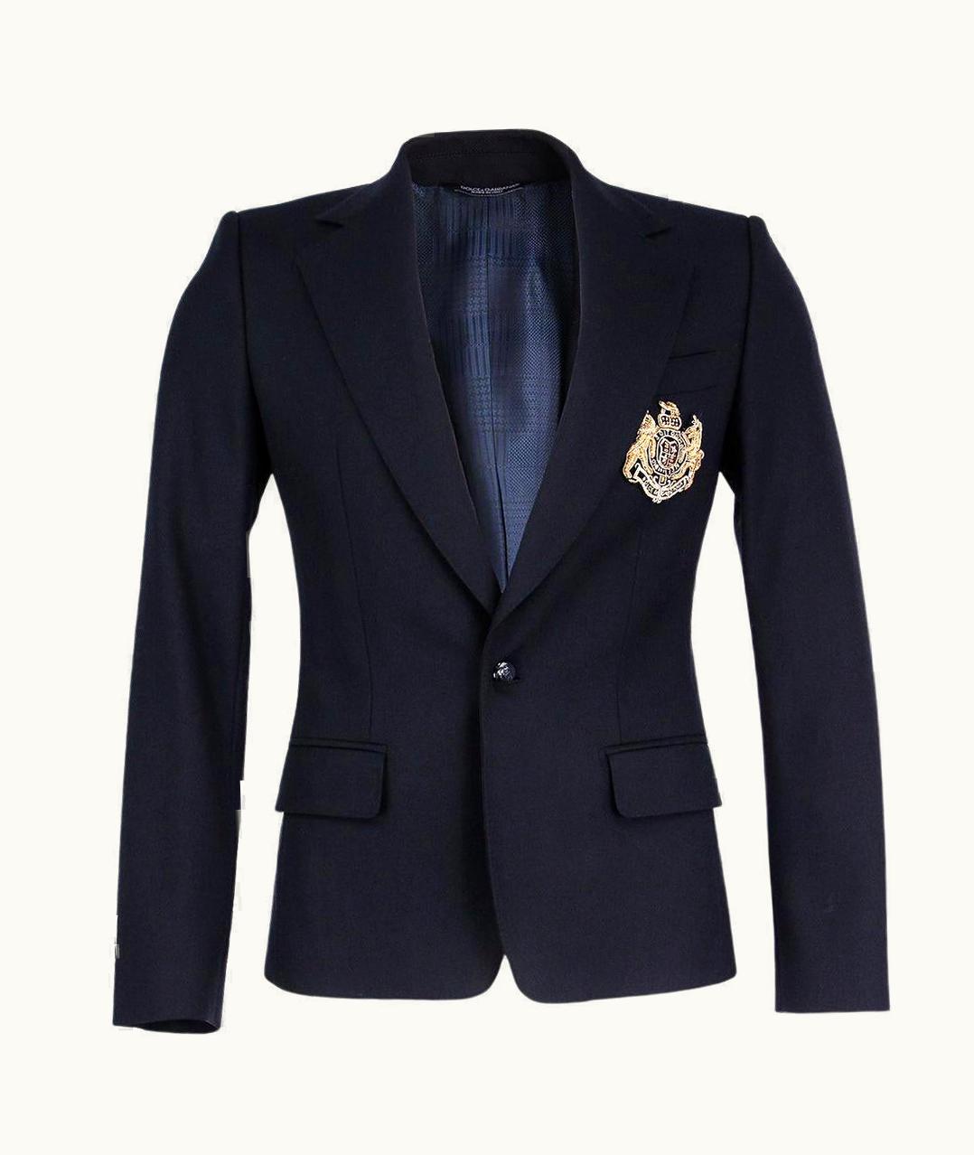 Dolce & Gabbana Dolce&Gabbana Dark Blue Wool Blazer Jacket With Gold Embroidery Eu