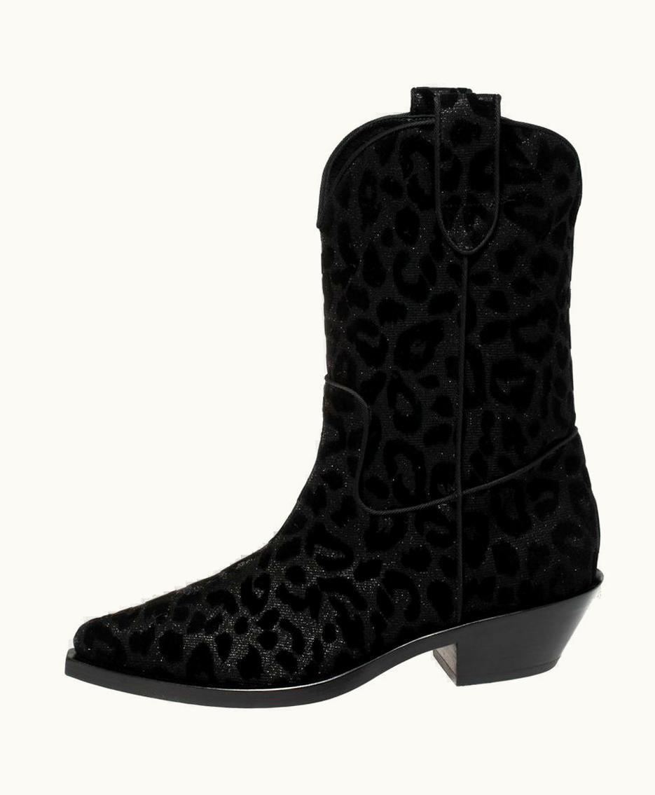 Dolce & Gabbana Dolce & Gabbana Black Animal Print Lurex And Velvet Cowboy Boots UZ0610036