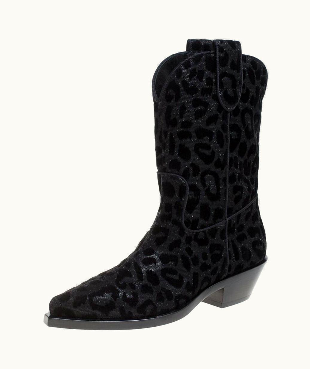 Dolce & Gabbana Dolce & Gabbana Black Animal Print Lurex And Velvet Cowboy Boots UZ0610038