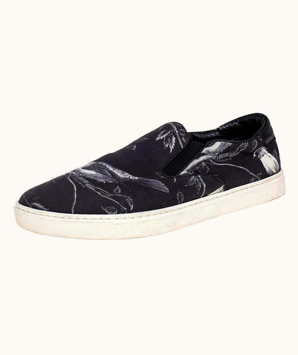 Dolce & Gabbana Dolce & Gabbana Blue/White Owl Print Canvas Slip On Sneakers