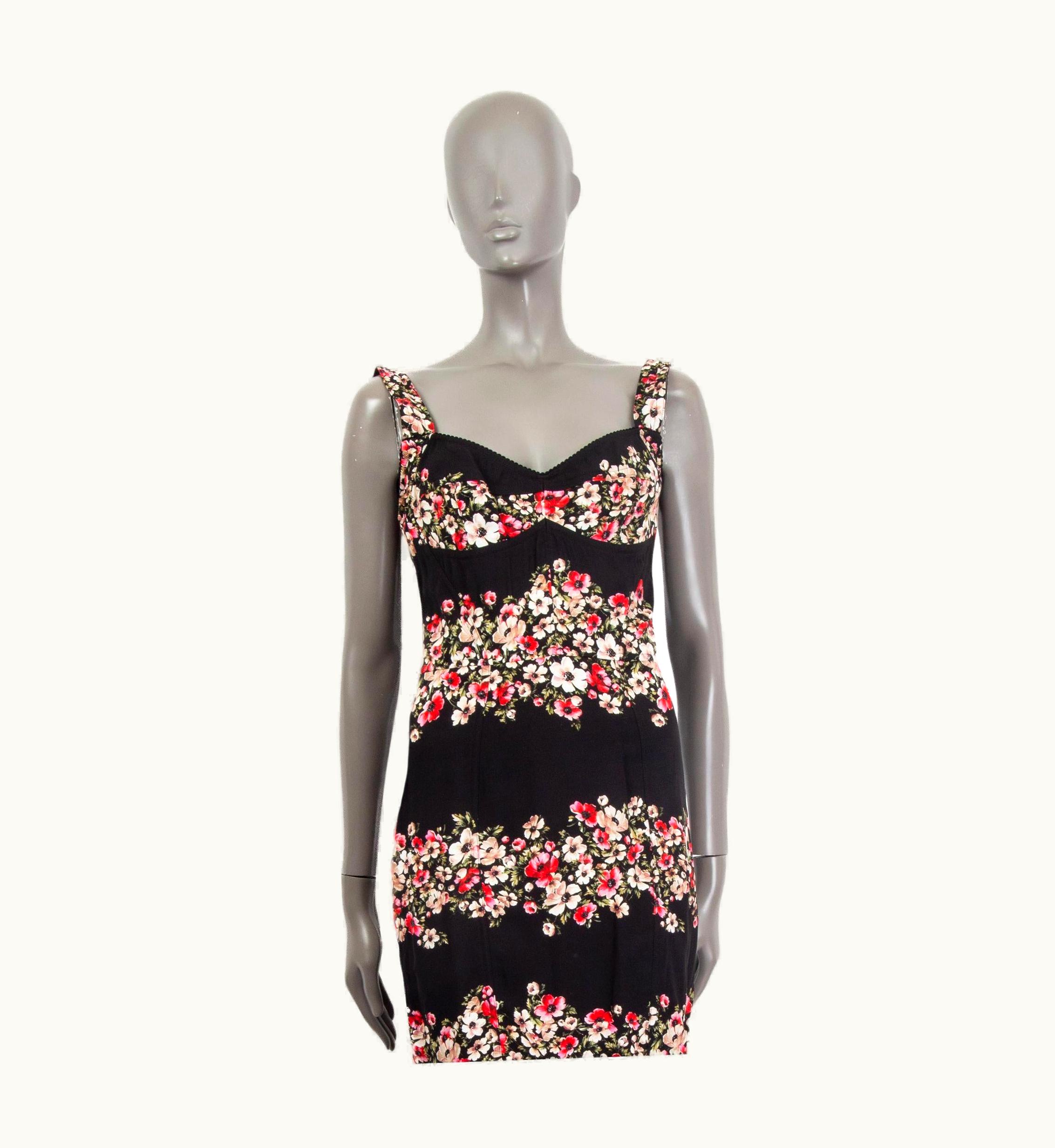 Dolce & Gabbana Dolce & Gabbana Black Red Viscose Floral Sicilia Garland Bustier Dress
