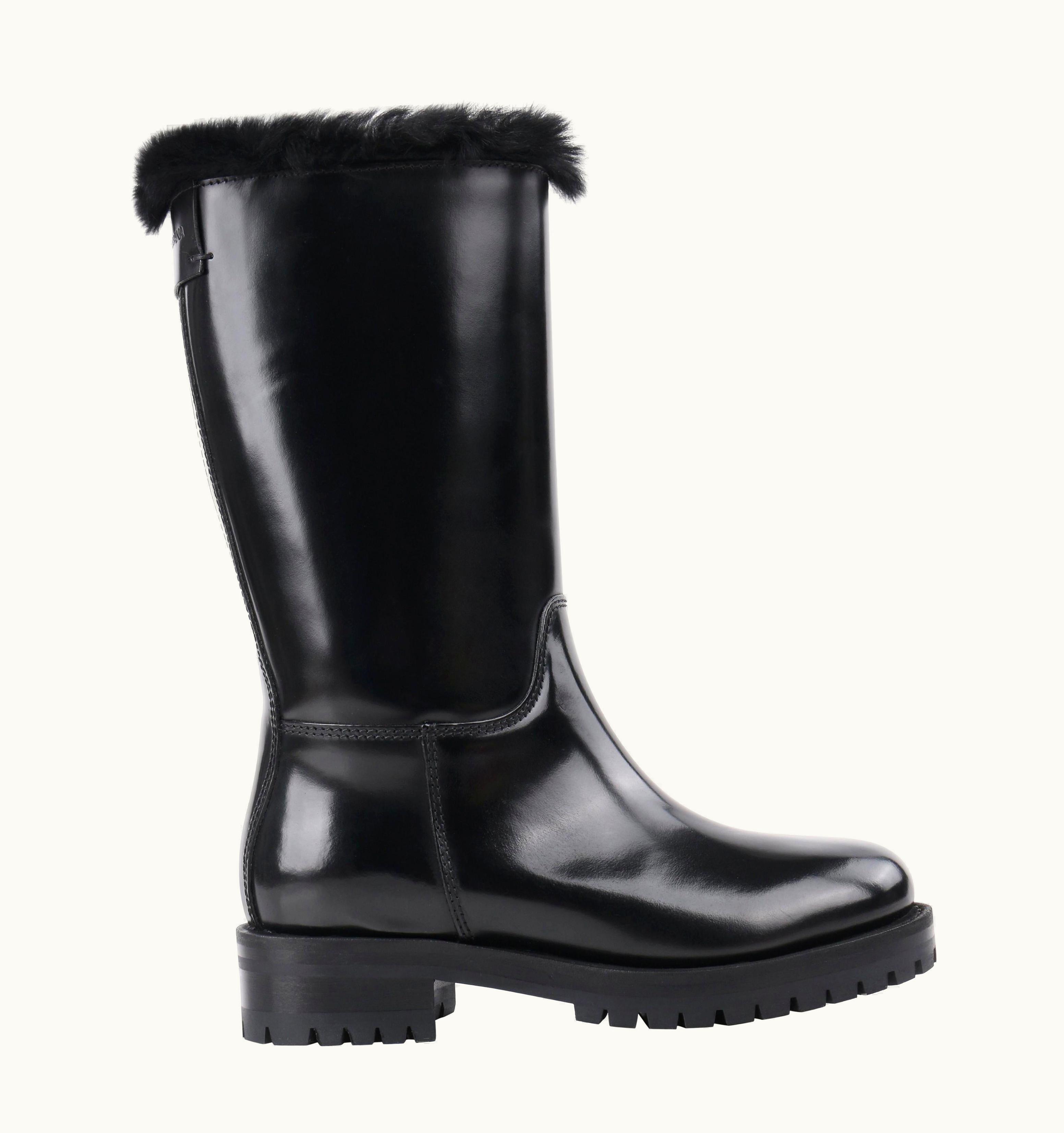 Dolce & Gabbana Dolce & Gabbana Black Leather Lapin Fur Lined Calf High Moto Cold Weather Boots