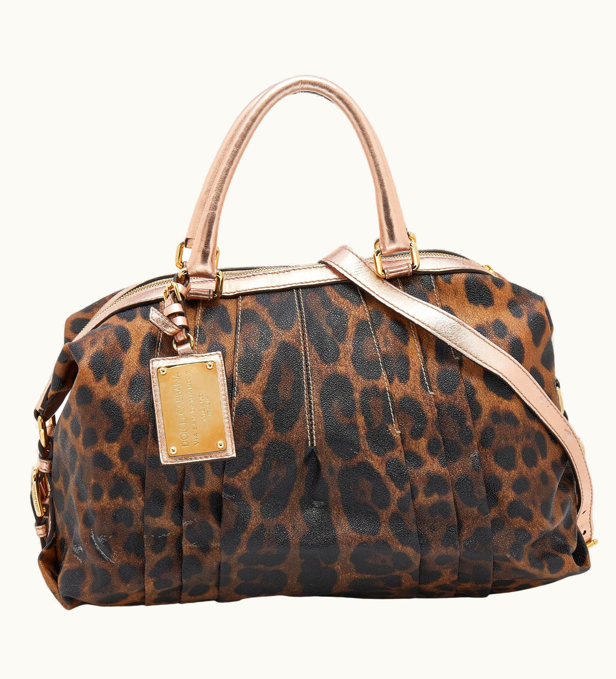Dolce & Gabbana Dolce & Gabbana Brown/Rose Gold Leopard Print Coated Canvas And Leather Satchel
