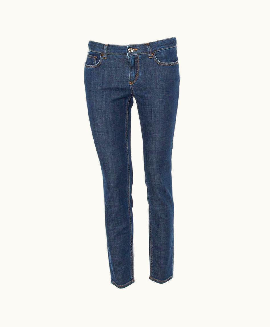 Dolce & Gabbana Dolce & Gabbana Navy Blue Denim Contrast Applique Detail Skinny Fit Jeans