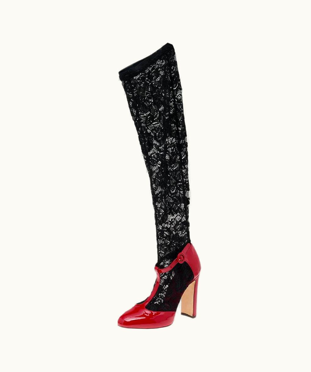 Dolce & Gabbana Dolce & Gabbana Red/Black Patent Leather And Lace Sock Pumps UZ0610053