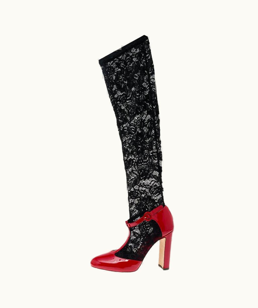 Dolce & Gabbana Dolce & Gabbana Red/Black Patent Leather And Lace Sock Pumps UZ0610056