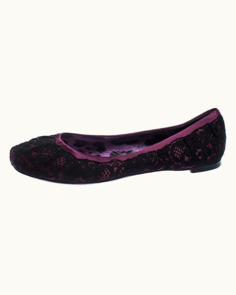 Dolce & Gabbana Dolce And Gabbana Black/Purple Lace And Satin Ballet Flats