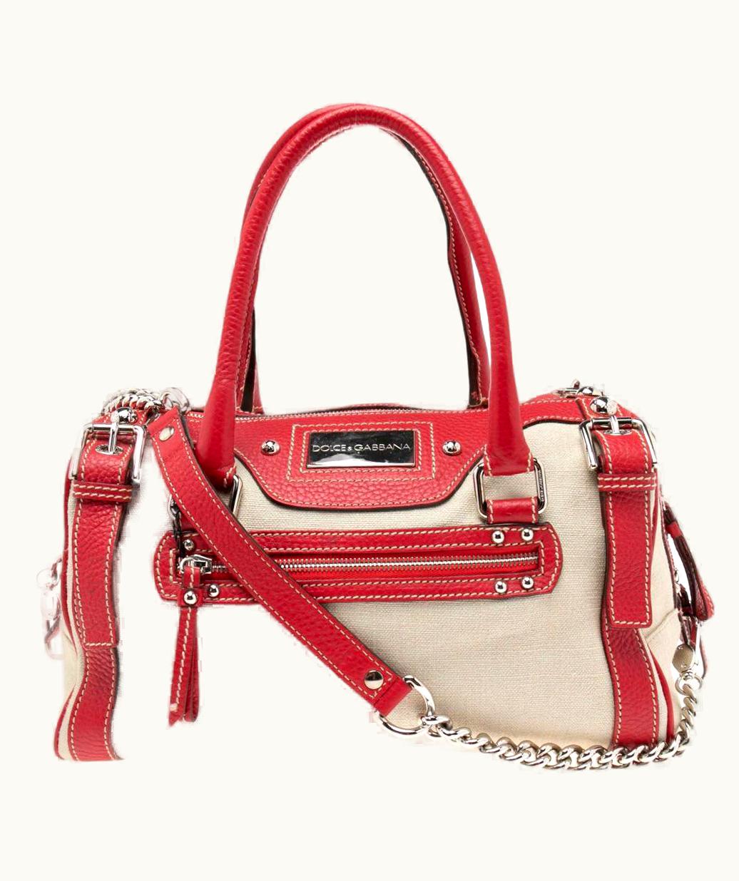 Dolce & Gabbana Dolce & Gabbana Red/Offwhite Leather And Canvas Miss Easy Way Boston Bag
