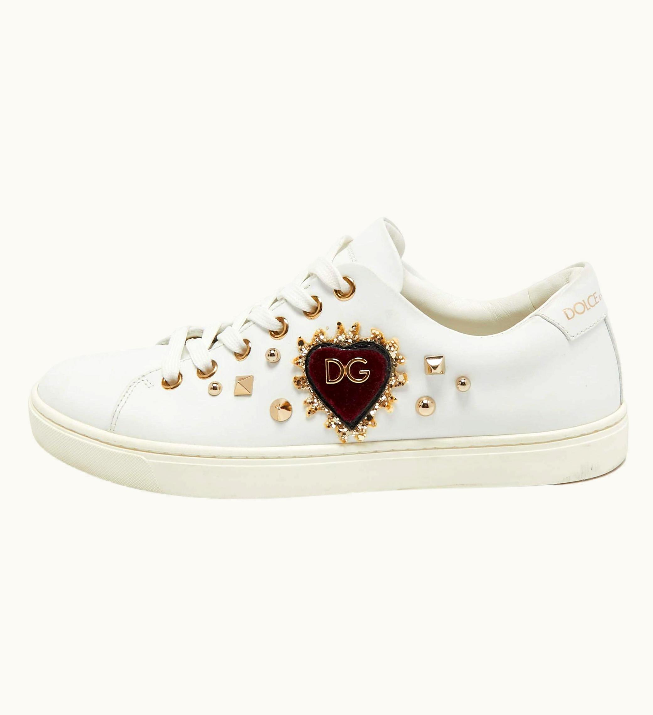 Dolce & Gabbana Dolce & Gabbana White Leather Heart Stud Low Top Sneakers