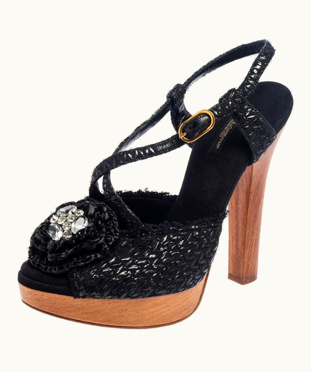 Dolce & Gabbana Dolce & Gabbana Black Suede And Nylon Peep Toe Platform Sandals