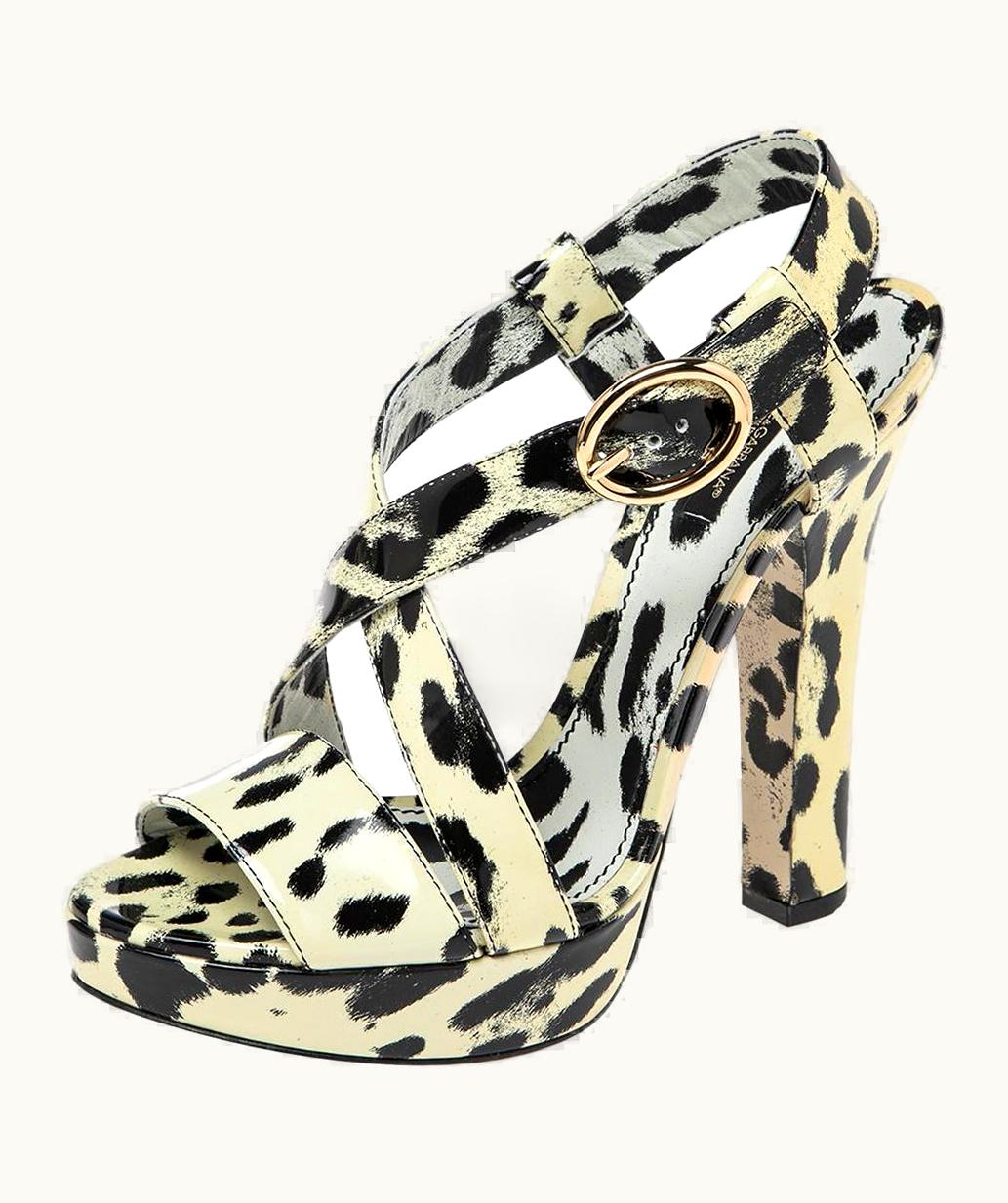 Dolce & Gabbana Dolce & Gabbana Cream-Black Patent Leather Ankle Strap Platform Sandals UZ0610075