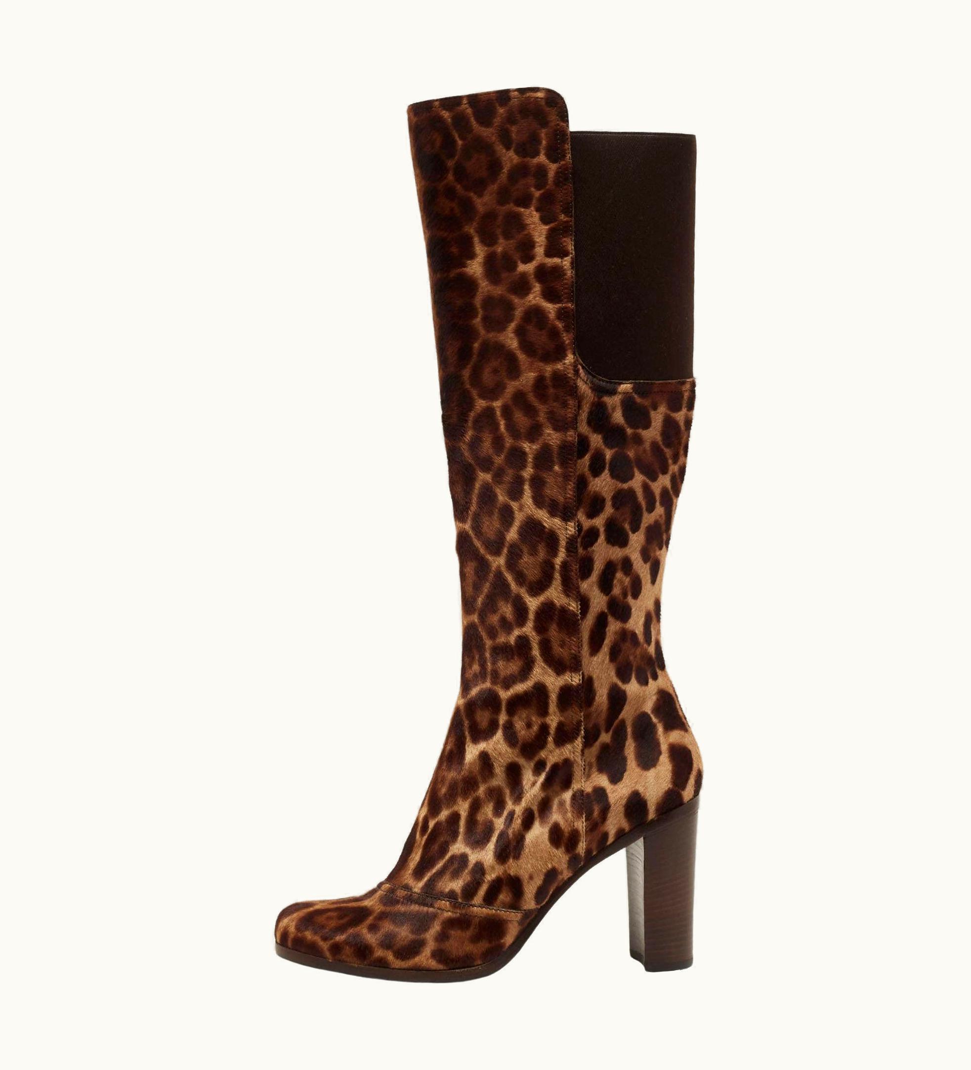 Dolce & Gabbana Dolce & Gabbana Brown Leopard Print Suede Knee Length Boots