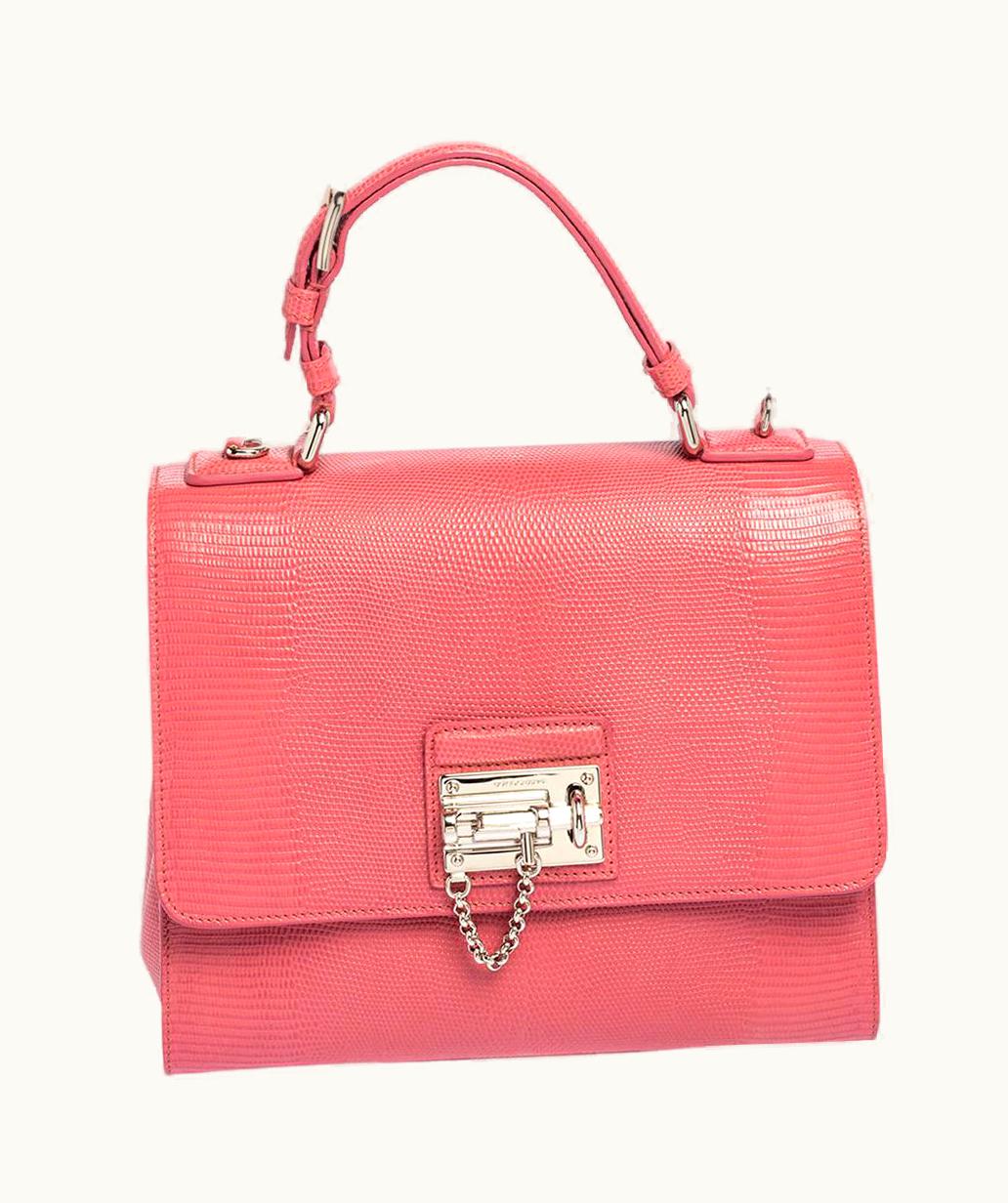 Dolce & Gabbana Dolce & Gabbana Pink Lizard Embossed Leather Medium Miss Monica Top Handle Bag