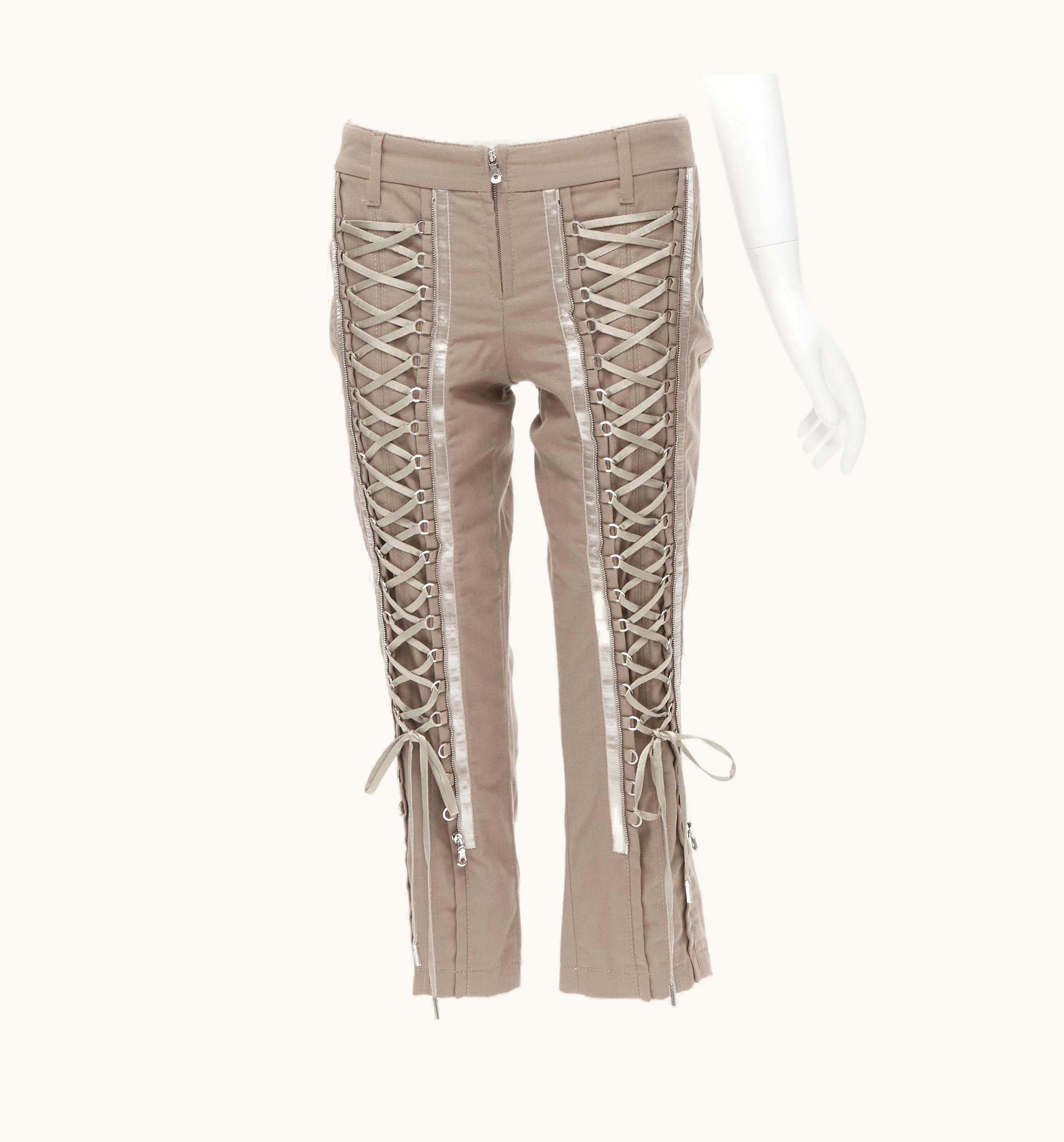 Dolce & Gabbana Vintage Dolce Gabbana Khaki Green Ribbon Corset Lace Up Cropped Pants