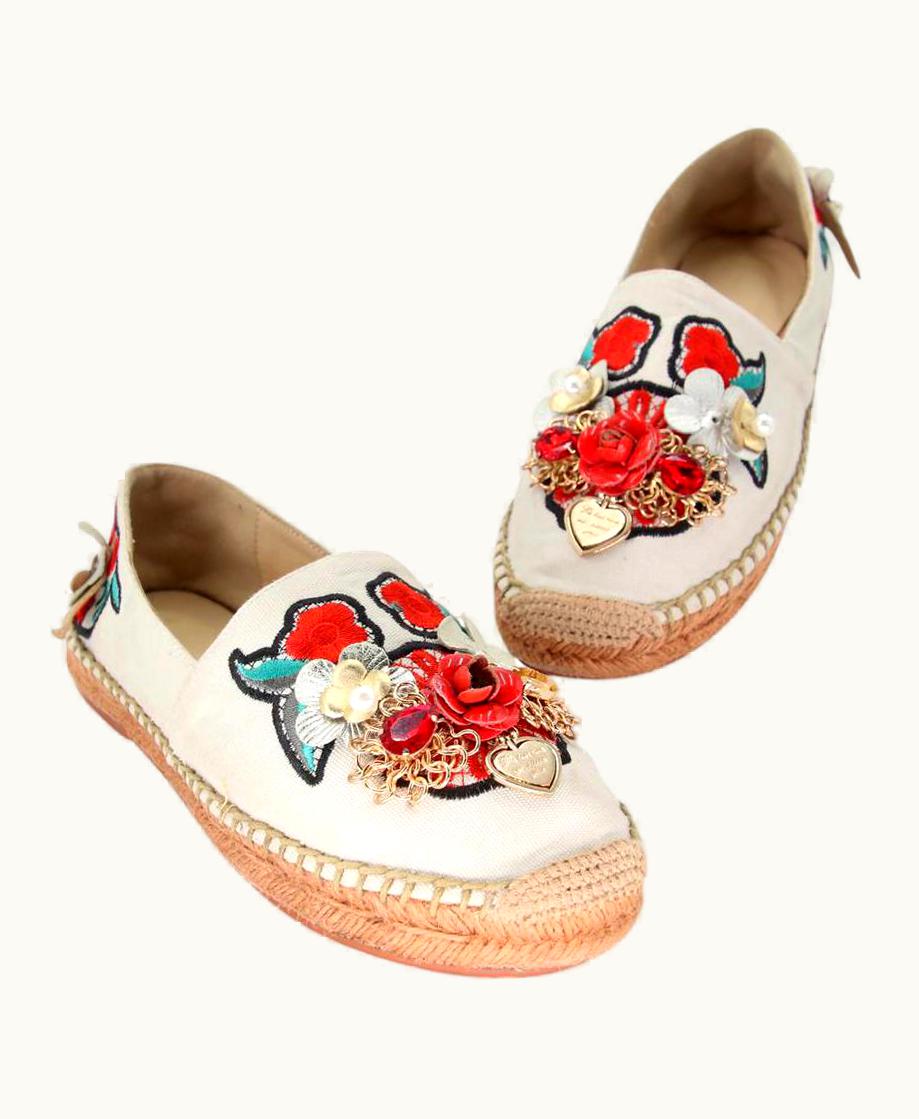 Dolce & Gabbana Dolce&Gabbana Pearl Espadrille 39 Floral Embellished Fabric Flats Dg-0525n-0218