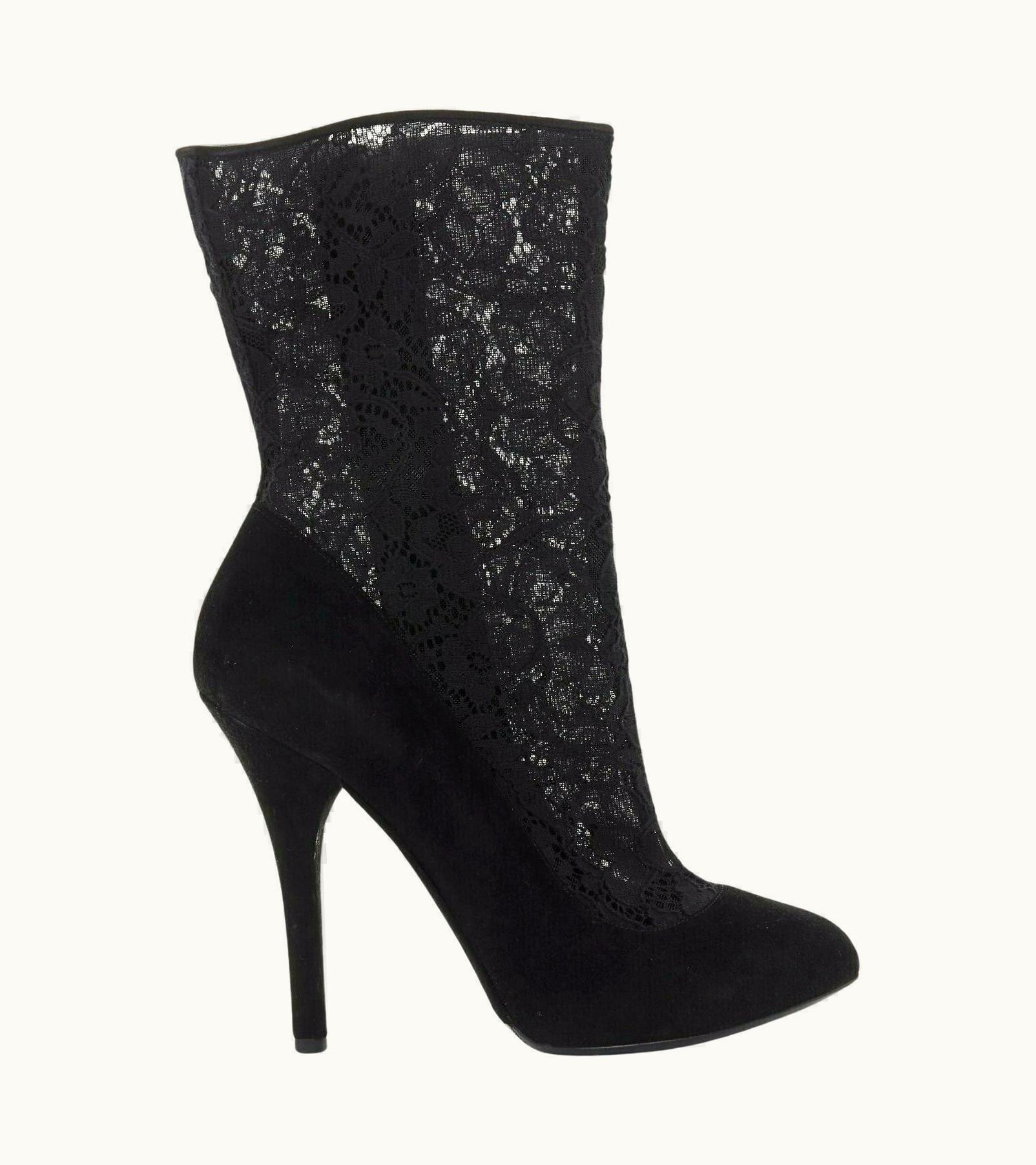 Dolce & Gabbana Dolce Gabbana Black Floral Lace Mesh Sock Suede Pump Design Short Bootie