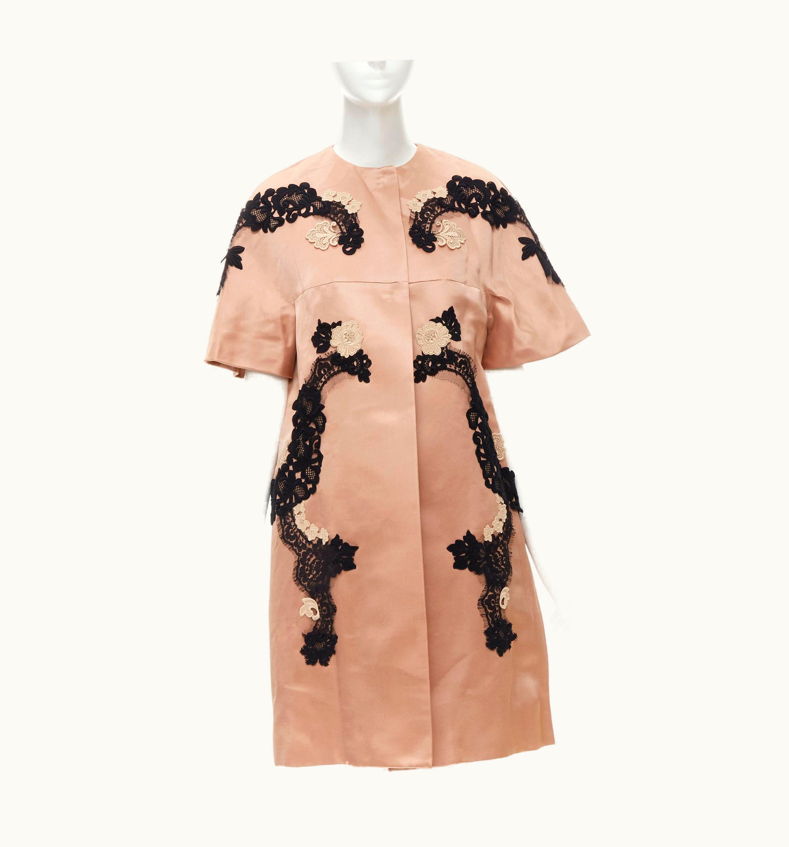 Dolce & Gabbana Dolce Gabbana Blush Rose Satin Lace Applique Boxy Cocoon Coat