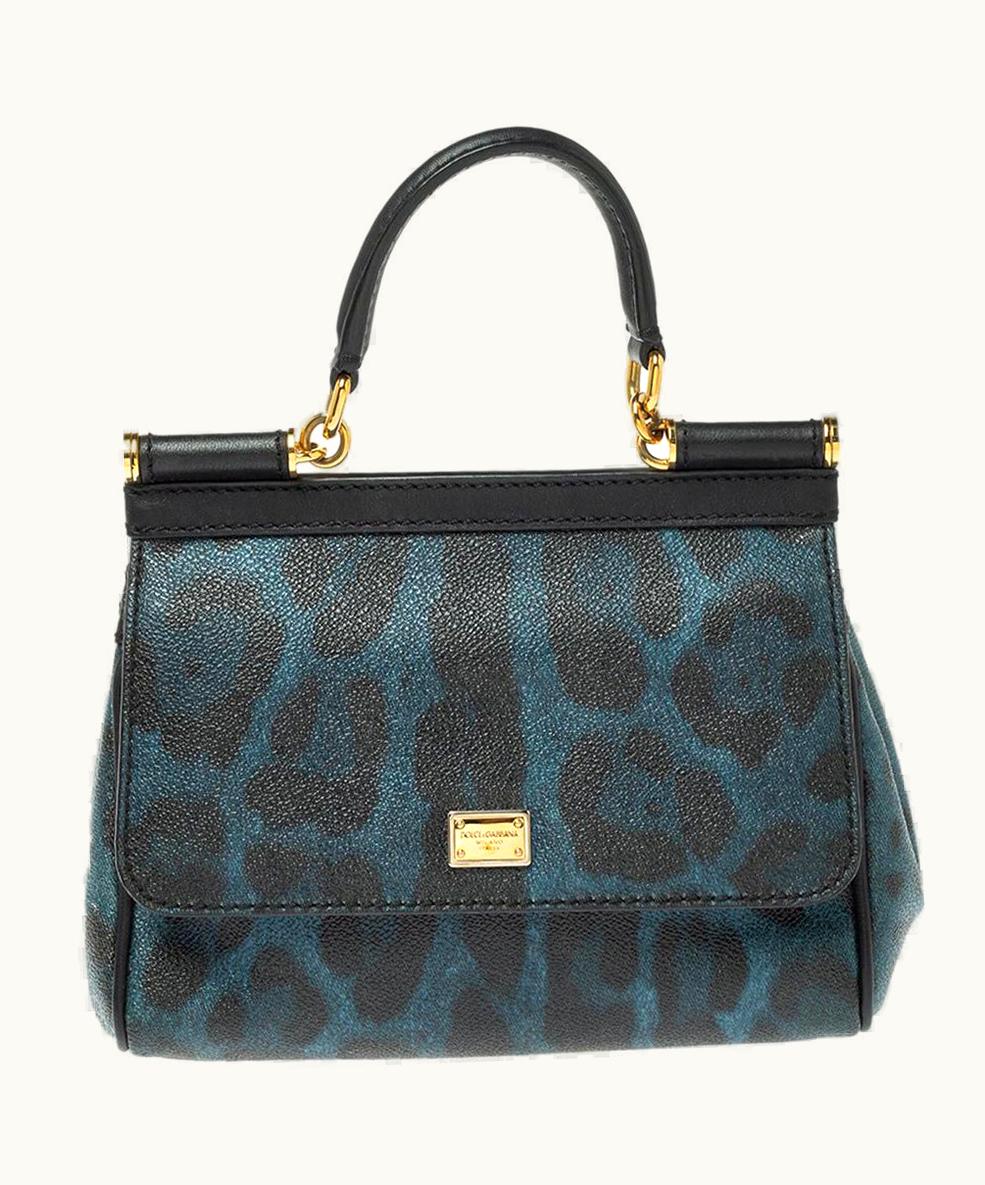 Dolce & Gabbana Dolce & Gabbana Black/Blue Leopard Print Coated Canvas And Leather Small Miss Si