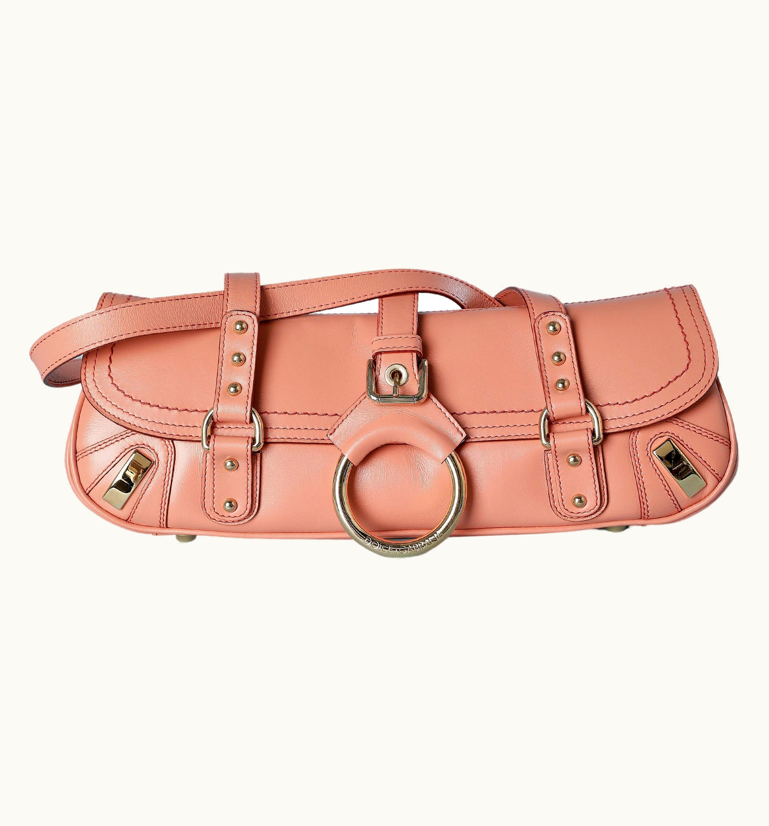 Dolce & Gabbana Pink Leather Hand-bag With Gold Metal Hardware Details Dolce & Gabbana New