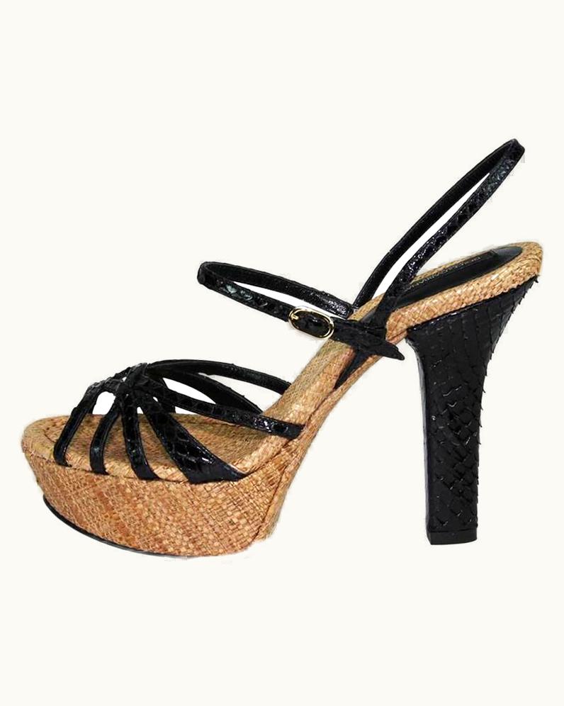 Dolce & Gabbana Dolce & Gabbana Platform Python Leather Raffia Shoes Sandals It 36 - Us