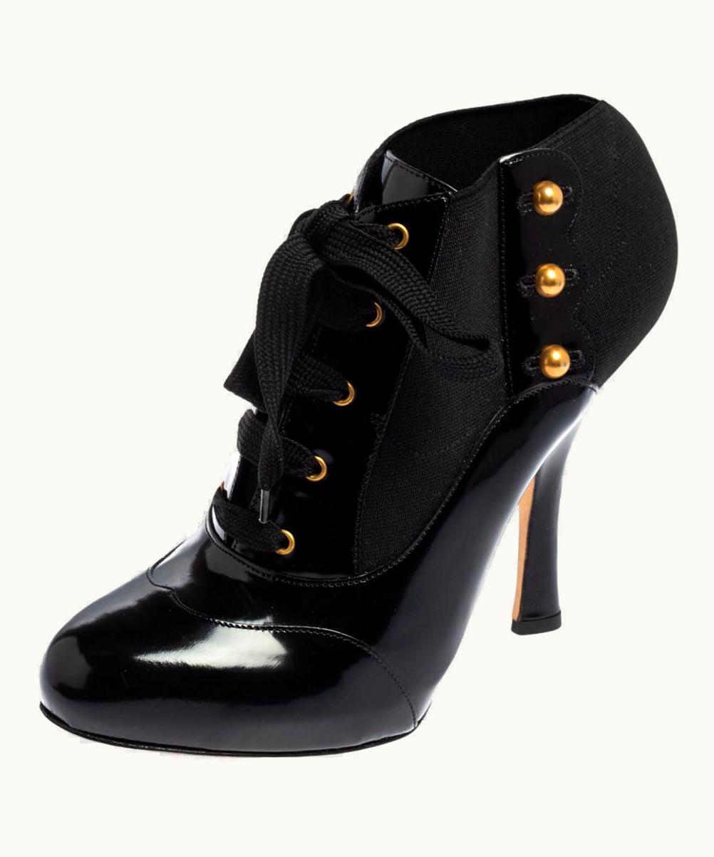 Dolce & Gabbana Dolce & Gabbana Stretch Band And Patent Leather Lace Up Ankle Booties