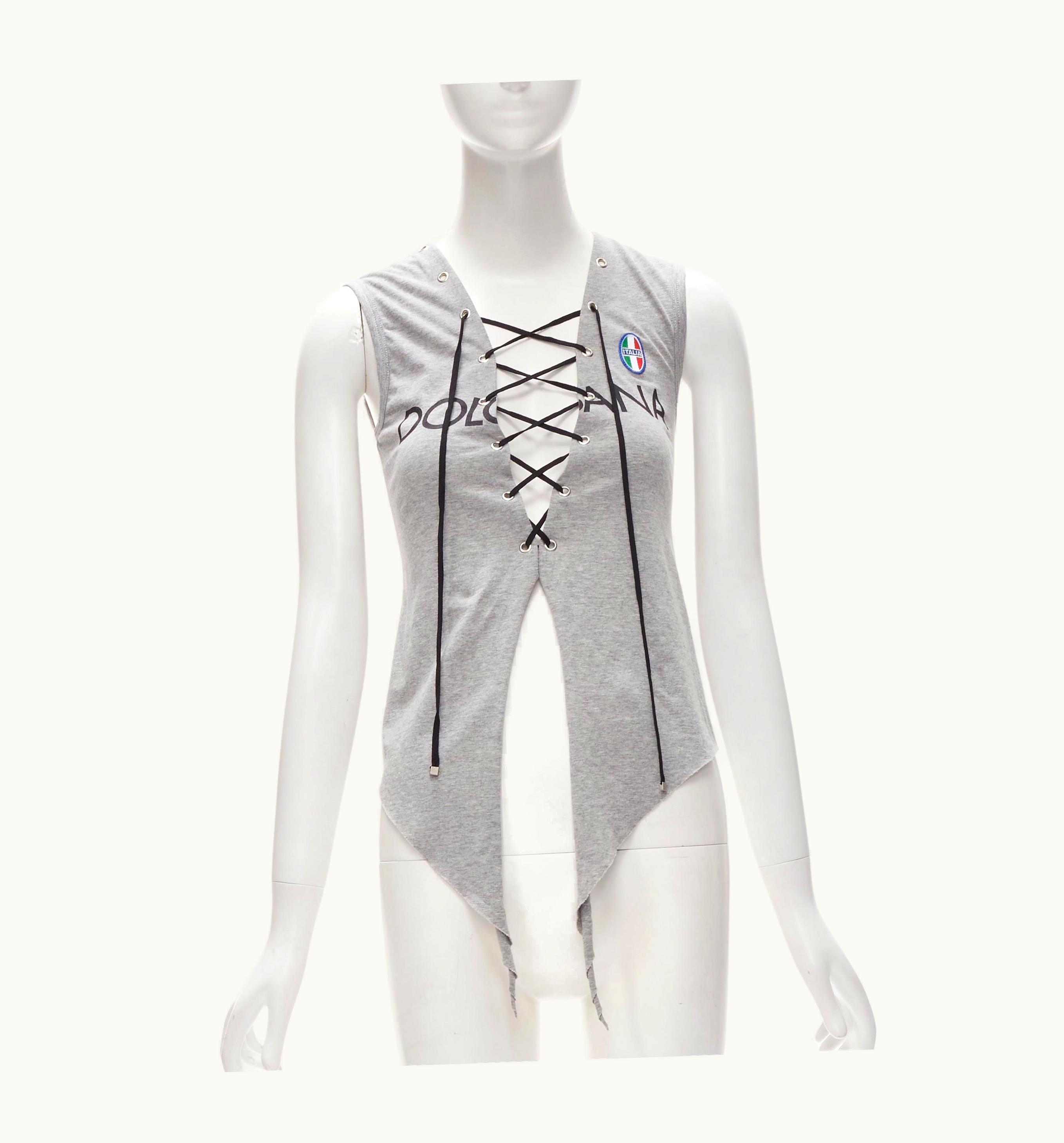 Dolce & Gabbana Dolce Gabbana Vintage Y2k Grey Logo Lace Up Tank Top