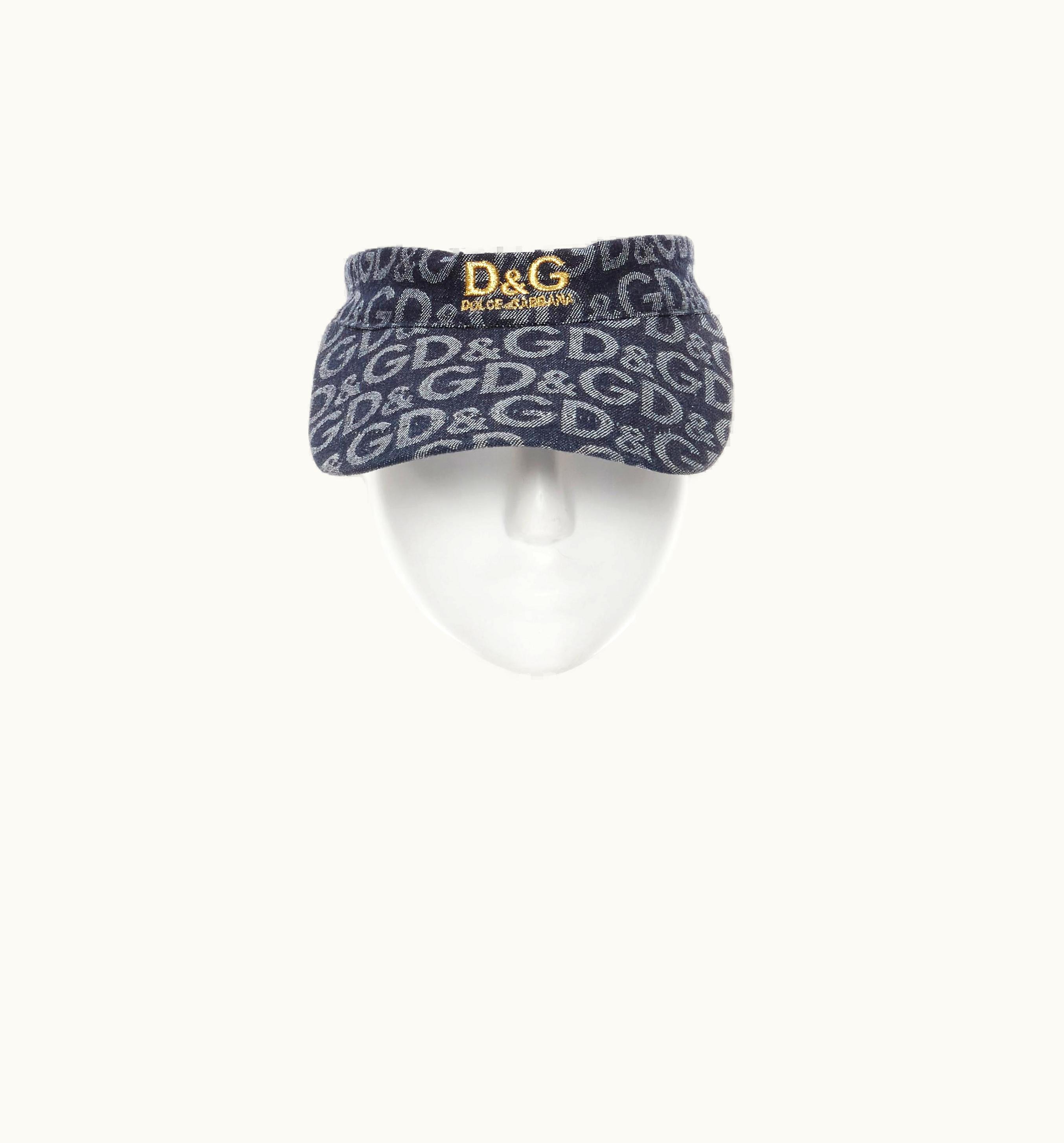 Dolce & Gabbana Vintage Dolce Gabbana Blue D&G Logo Denim Jacquard Gold Embroidery VIsor Hat