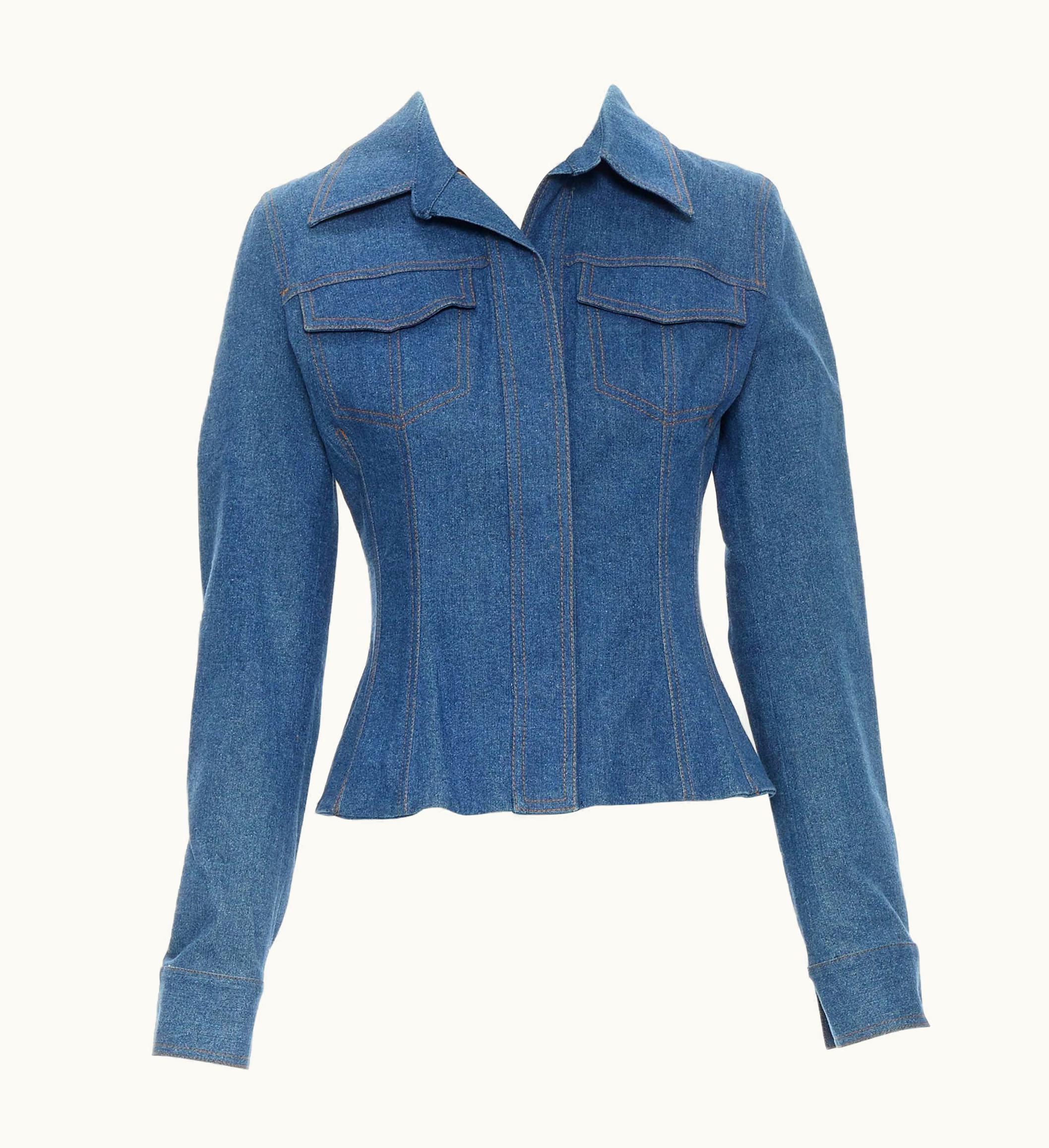 Dolce & Gabbana Vintage Dolce Gabanna Blue Denim Boned Corset Leopard Lined Shirt Jeans Set