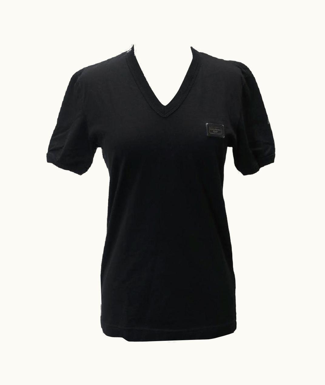 Dolce & Gabbana D&G Black Jersey V-neck Cotton-jersey Logo Plaque Leather Men' Tee Shirt