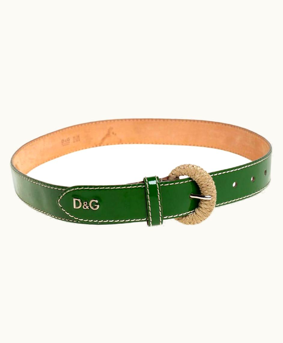 Dolce & Gabbana D&G Green Patent Leather Belt 80cm