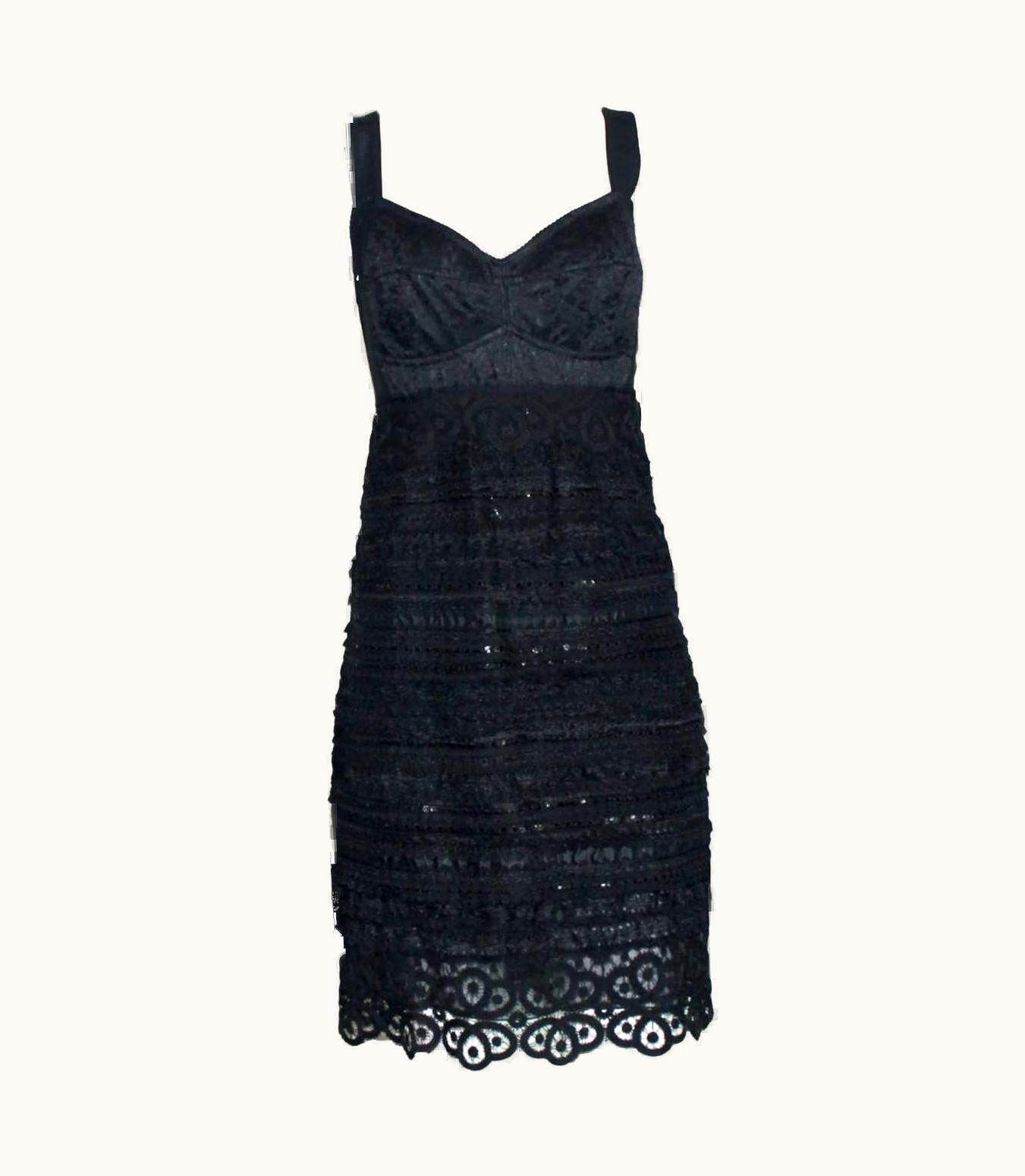 Dolce & Gabbana Dolce & Gabbana Black Corset Lace Eyelet Dress With Sequins