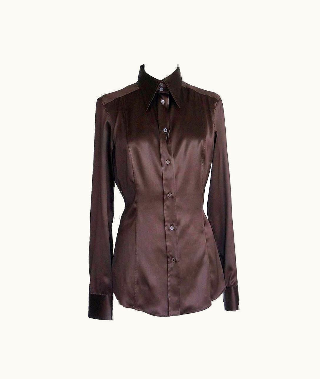 Dolce & Gabbana Dolce&Gabbana Top Rich Brown Silk Stretch Shirt 44 Fits 8 Nwt