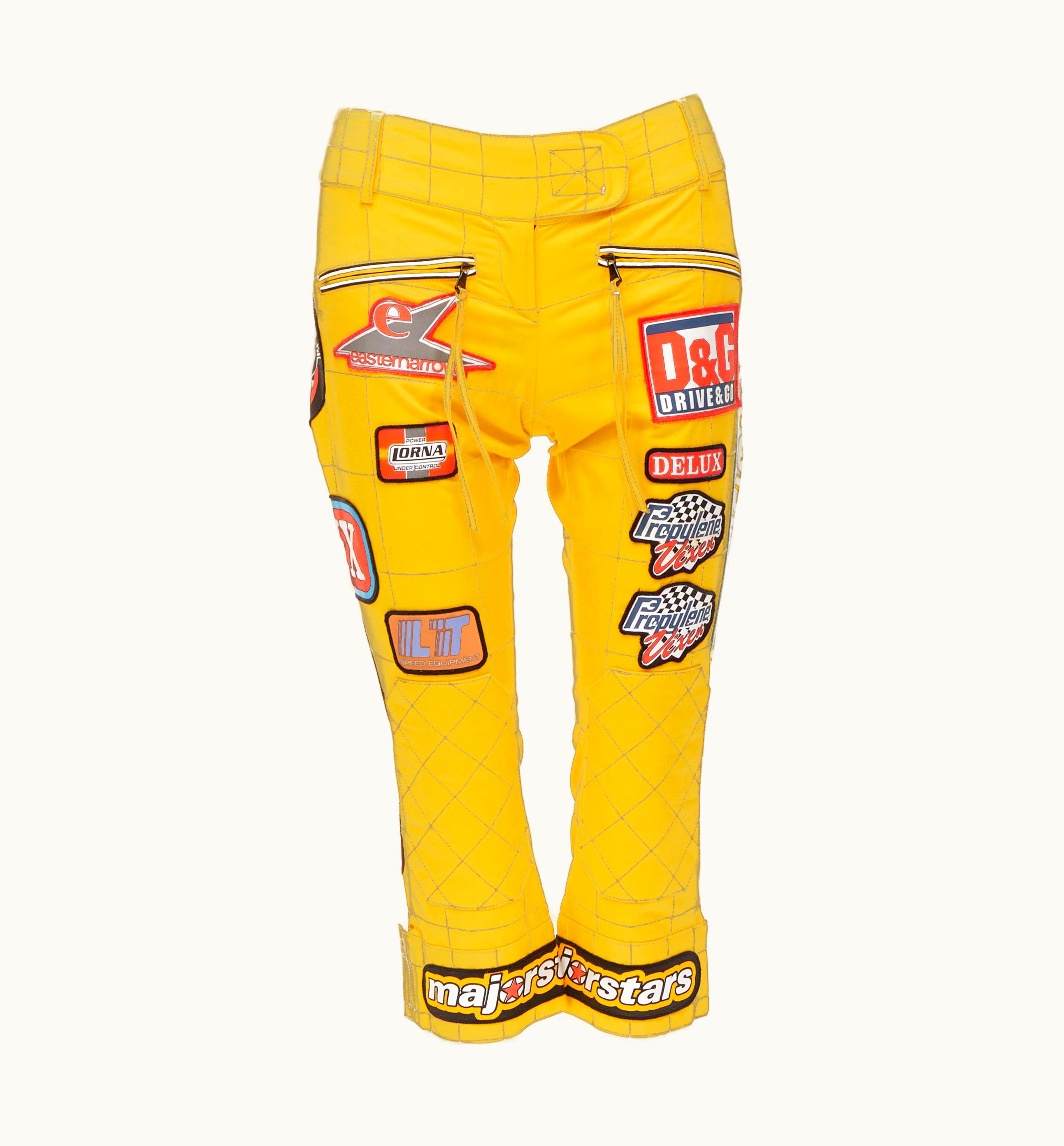 Dolce & Gabbana D&G Dolce Gabbana Vintage Yellow Motorcycle Badge Racing Cropped Pants