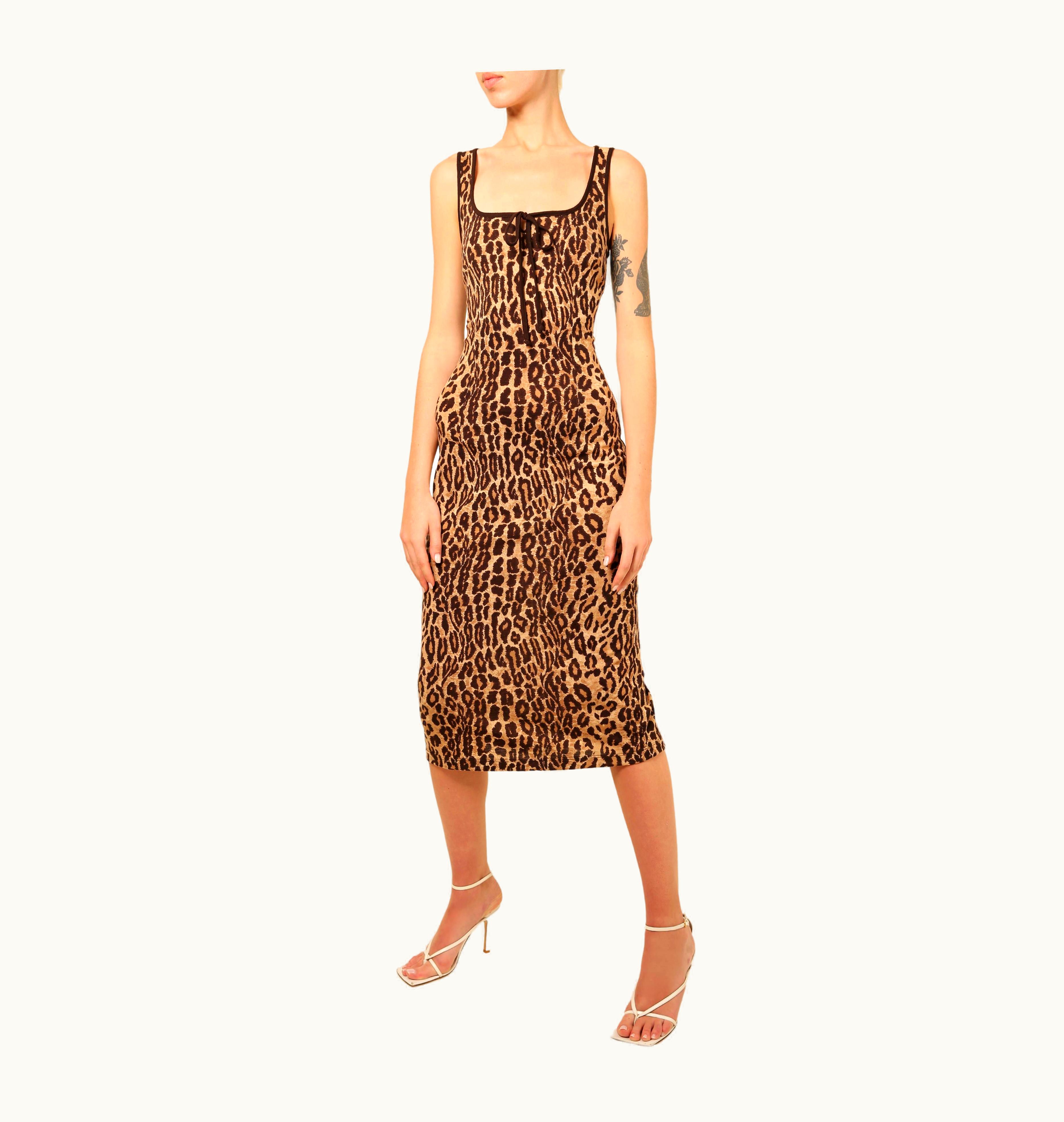 Dolce & Gabbana Dolce & Gabbana D&G Wool Sleeveless Body Con Leopard Print Black Brown Dress