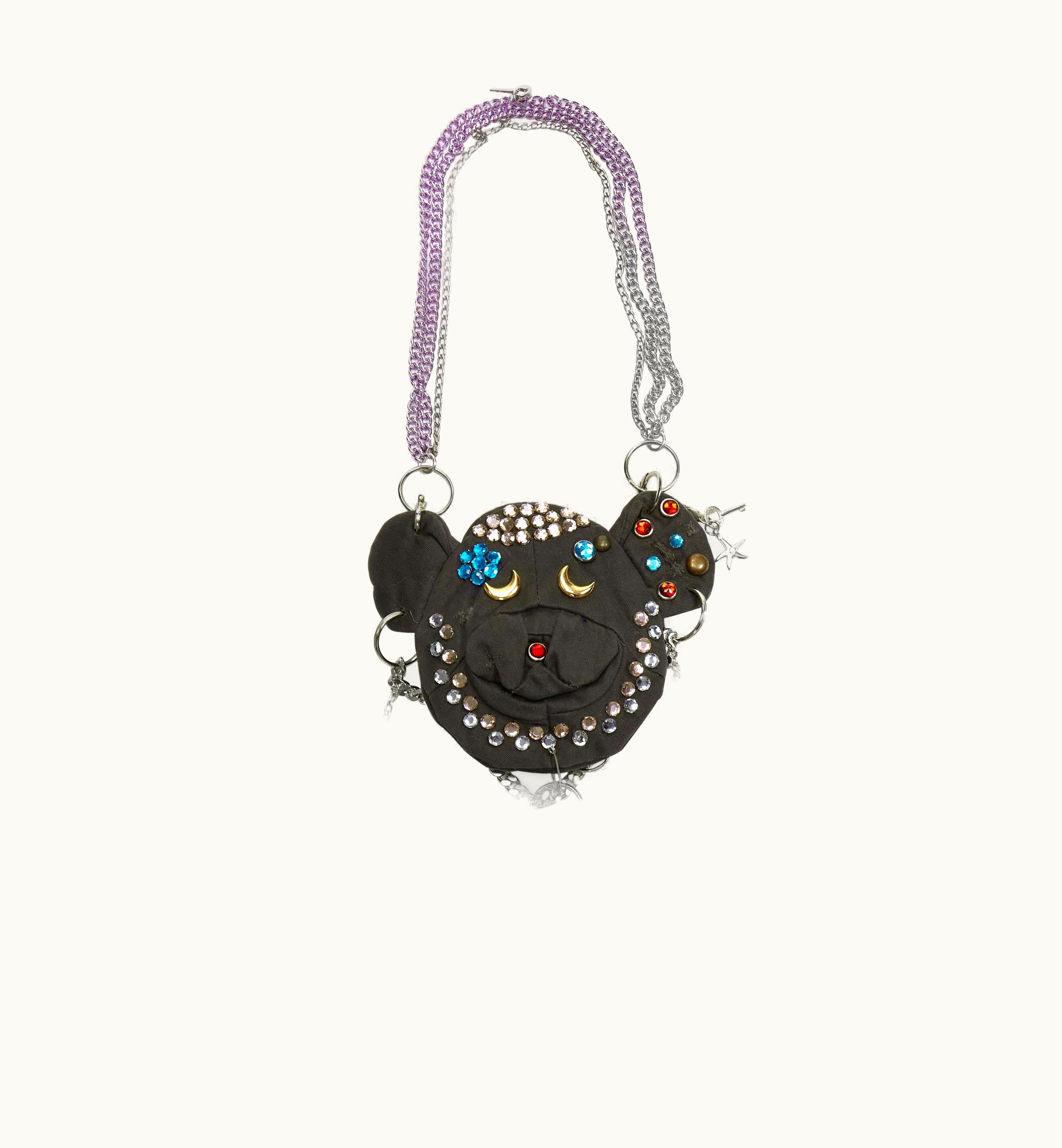 Dolce & Gabbana Rare D&G Dolce Gabbana Vintage Brown Distressed Rhinestone Chain Bear Pouch Bag