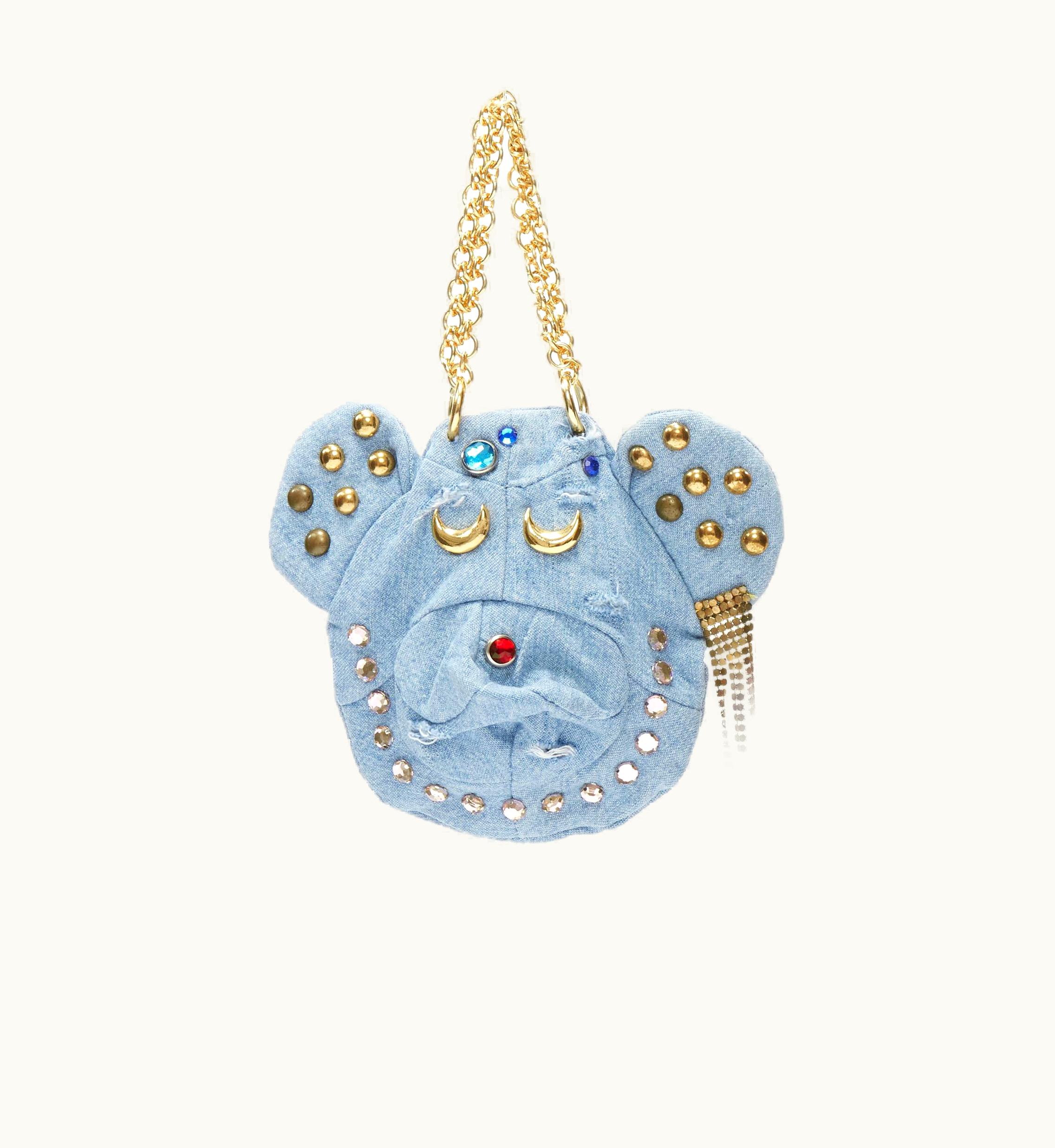 Dolce & Gabbana Rare D&G Dolce Gabbana Vintage Blue Distressed Rhinestone Chain Bear Pouch Bag