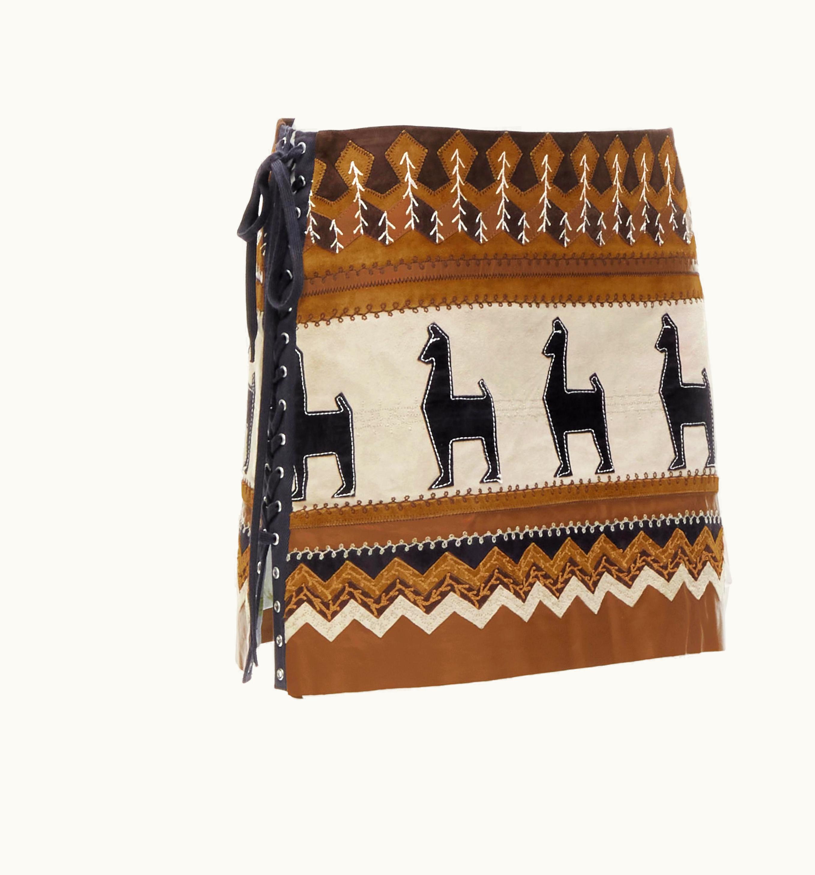 Dolce & Gabbana Rare D&G Dolce Gabanna Native American Aboriginal Aztec Suede Mini Skirt