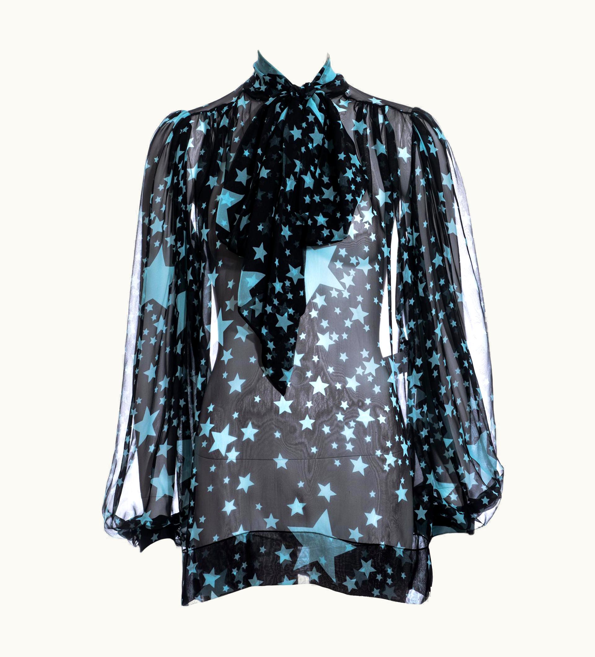Dolce & Gabbana Dolce & Gabbana Black And Blue Star Print Silk Chiffon Poet Blouse, AW 2011