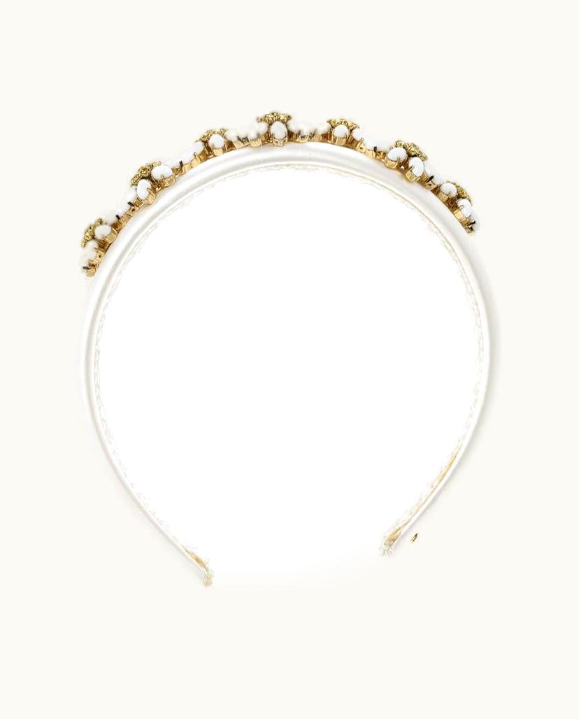 Dolce & Gabbana Dolce And Gabbana Daisy Flower Embellished White Satin Headband