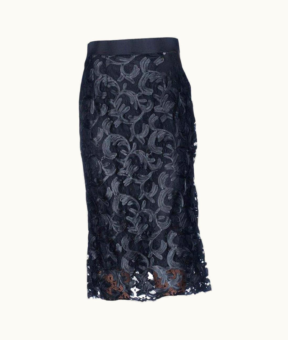 Dolce & Gabbana Dolce & Gabbana Black Viscose Taormina Lace Runway Midi Skirt Floral Mid-length