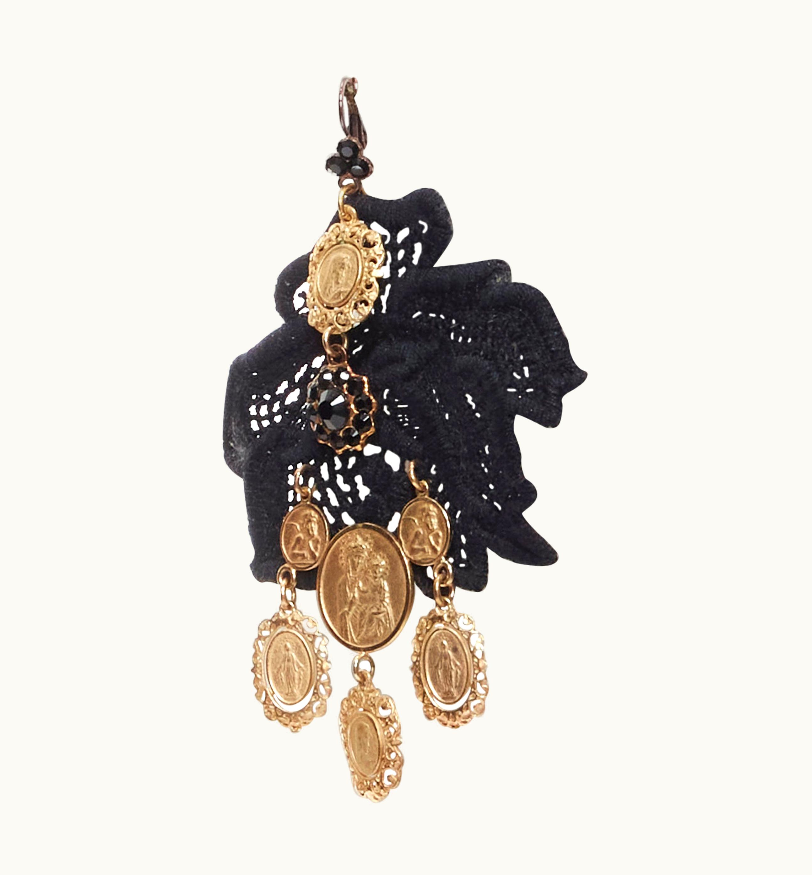 Dolce & Gabbana Dolce Gabbana 2012 Gold Tone Vintage Coin Medallion Crystal Black Macrame La