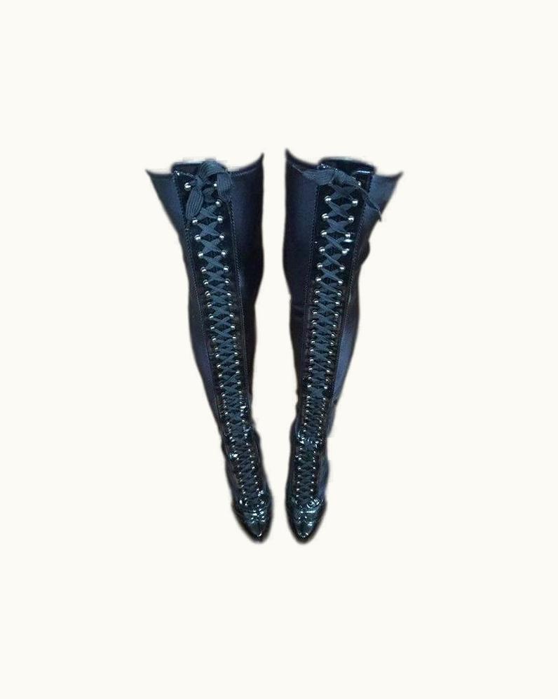 Dolce & Gabbana AW 2012 Dolce & Gabbana Thigh High Black Corset Boots 39 Worn By Halsey