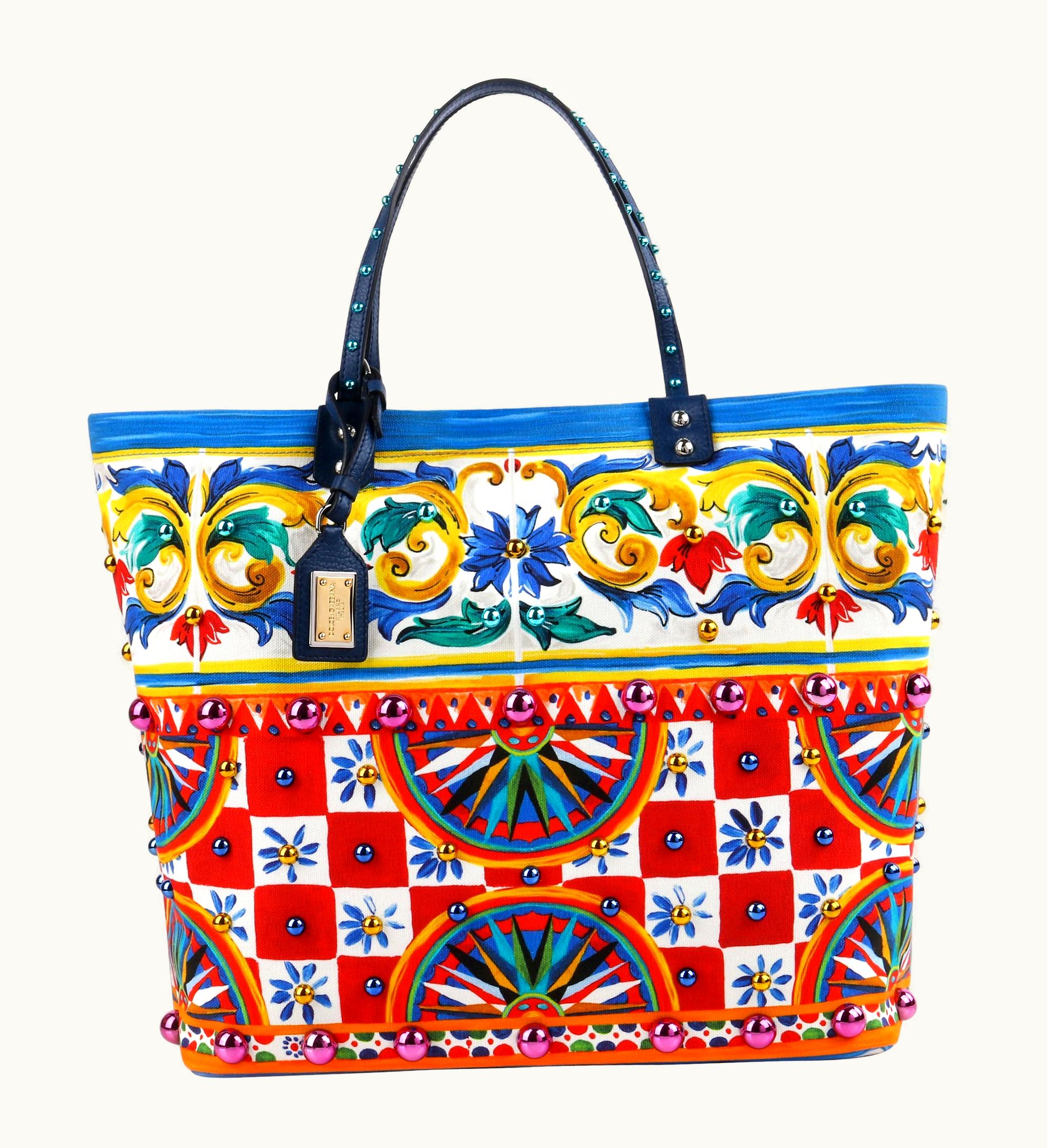 Dolce & Gabbana Dolce & Gabbana S/S 2013 "Beatrice" Carretto Maiolica Studded Canvas Tote Nwt