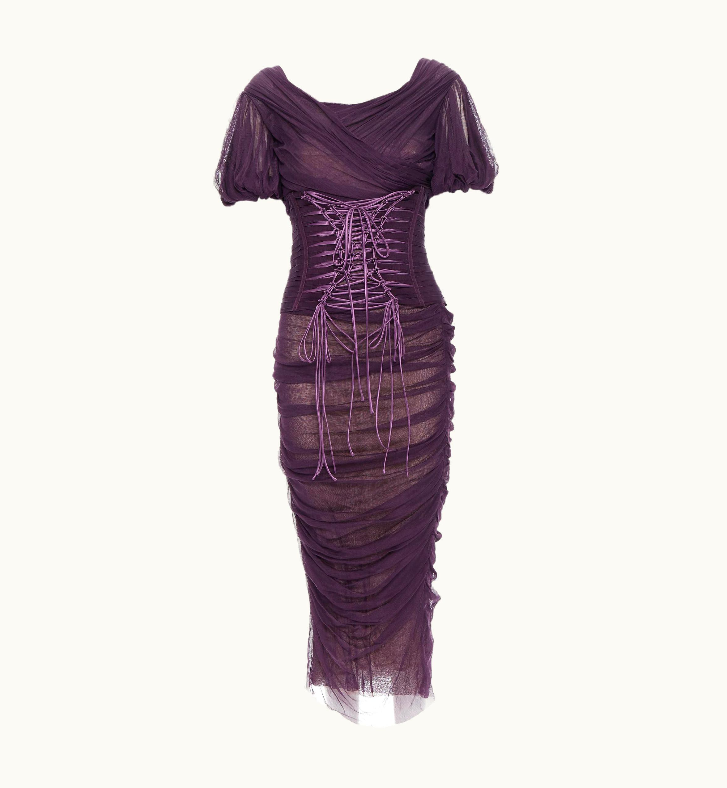 Dolce & Gabbana Dolce Gabbana Runway 2014 Purple Laced Corset Ruched Silk Dress